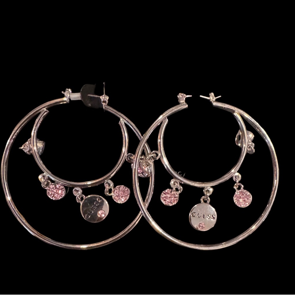 Guess Silver and Pink Hoop Earrings New in Box